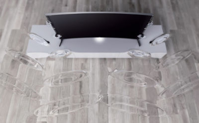 Вид сверху звуковых волн 4K-телевизора с изогнутым экраном