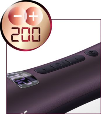 Цифровая настройка температуры для различных типов волос.